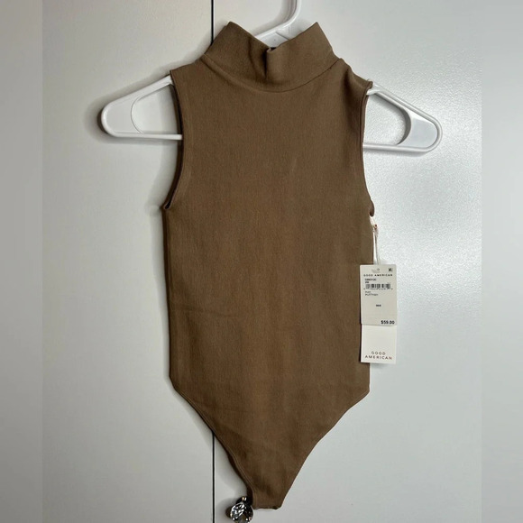 Good American Tank Top mock neck Bodysuit - Putty/tan- 0/00/XS- NWT - Picture 1 of 4